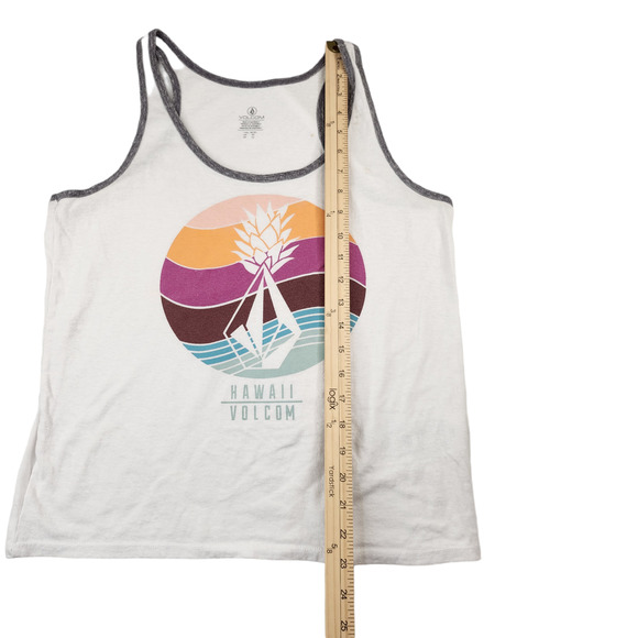 Volcom Tank Top Womens Medium White Hawaii Hawaiian Pineapple Surf Wave Graphic - Picture 9 of 10